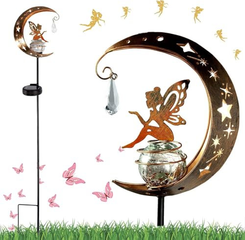 Mond Solarleuchten Garten Deko Terassendeko,Freien Solarlampe für Außen,Solarleuchte mit Erdspieß,Metall Mond Solar Gartenleuchte,Firefly Solar Pathway Lights für Wege Patio Rasenflächen Gartendeko