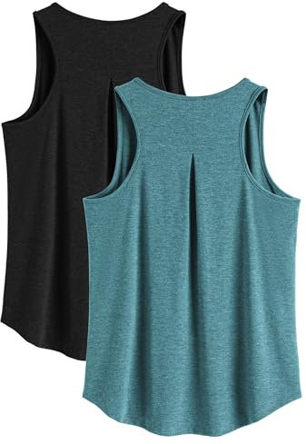 PINSPARK Sport Tank Top Damen Ärmellose Tank Tops Leichte Cami Sportshirt Atmungsaktiv Schnelltrocknend Fitness Yoga Lauftop Lässig Trägershirt Schwarz/Dunkles Pfauenblau XXL