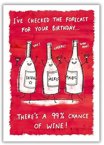 Paper Rose Funny Birthday Card - Happy Birthday Card with Dancing Wine Bottle Design and Humorous Message - Birthday Card for Women, Men, Friends