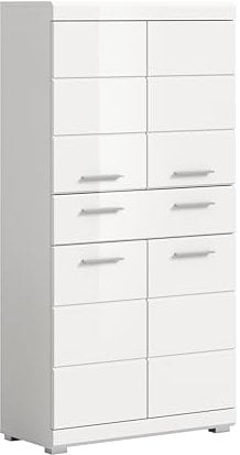 xonox.home Bad Scout X06A9715 Badmidischrank Badezimmerschrank Schrank in weiß Nachbildung und weiß Hochglanz tiefzieh, ca. B/H/T: 74x141x31 cm