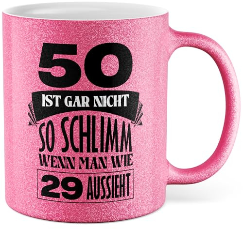 Tasse 50 Geburtstag Geschenk 50 ist gar nicht so schlimm, wenn man wie 29 aussieht Kaffeetasse Fünfzig Jahre 50ter 1975 Geschenkidee für Freunde Mann Frau Kollege Geburtstagsgeschenk Witz