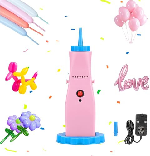 PlusFive Electric Balloon Pump UK Plug, Electric Air Pump for Long Balloons & Foil Balloons, Portable Inflatable Pump for Birthday Party Wedding Christmas Ballon Decorations (Pink and Blue)