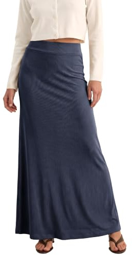 EXCHIC Femmes Confort Épaissie A Ligne Taille Haute Maxi Jupe Élastique Ceinture Tricotées Longues Jupes
