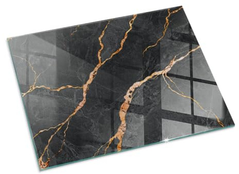 Kaminbodenplatte Glas 80x60 cm Polierte Kanten Schutz vor Glut Bodenbelag Wohnzimmer Schutz vor Schäden Herdboden Spritzwasserschutz Rechteckig Sicherungsblech - Eleganter Marmor mit Adern