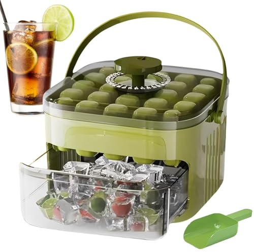 Eiswürfelmaschine Mit Press Type, Eiswürfelbox Mit Schublade, Eiswürfelform Mit Deckel Und Behälter, 25 Gitter Eiswürfelbehälter Mit Eisschaufel, Eisgitter Für Whiskey Cocktail Kaffee (A)