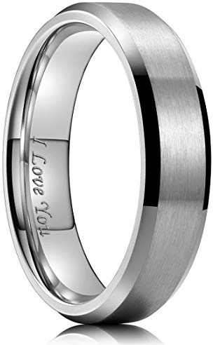 King Will Herrenring, 6 mm, Schwarz Matt Gebürsteter Edelstahl, Abgestufte Abgeschrägte Kanten, Lasergraviert mit Ich liebe dich