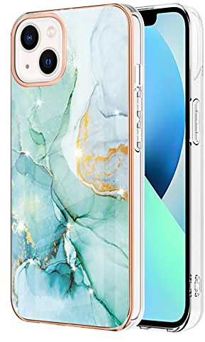 Lnxlanxx Kompatibel für iPhone 14 / iPhone 13 Hülle Silikon Bumper Hart PC Case Ultra Dünn Marmor Motiv Backcover Hüllen Tasche Cover Handyhülle (grün)