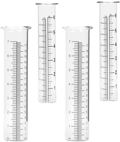 Reagenzglas Regenmesser aus Glas, Präzise Messung für Garten | Klare Skala, Dekorativ, für Hof und Außenbereich, Lesbare Zahlen, 4 Stück
