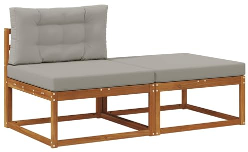 vidaXL Sectional Sofa Einheiten 2 Stück Natur Massivholz Akazie, Balkon, Moderne Gartenmöbel, Modulares Outdoor-Design, Langlebiges Sofa, Flexible Wohnkonfiguration