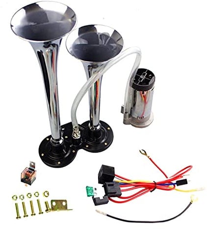 Car Horn 12V 150db klaxon d'air, klaxon de voiture, klaxon d'air de double corne de chrome-plaqué avec le compresseur pour les voitures 12V, bateaux, camions
