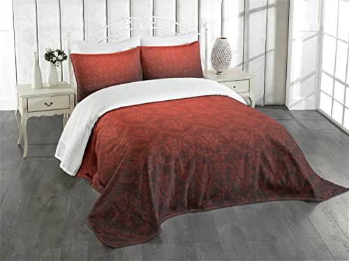 ABAKUHAUS Dunkelrot Tagesdecke Set, Vintage Blumen Stil Ombre, Set mit Kissenbezügen Waschbar, für Einzelbetten 170 x 220 cm, Schwarz Bordeauxrot