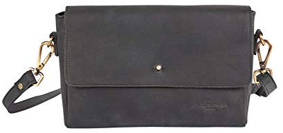 HOLZRICHTER Berlin - Kleine Umhängetasche aus Leder für Damen (No 2-1), 16x26x6,5 cm Schultertasche, Handgefertigte Crossbody Bag, Handtasche in Schwarz-Anthrazit
