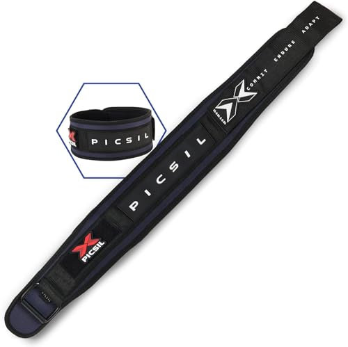 Picsil Cinturón Lumbar para Levantamiento de Pesas, Ideal para Sentadillas, Peso Muerto, Zancadas, Cinturón Personalizable con Espacio para Parches, 6 Colores, 4 Tallas (S,Azul)