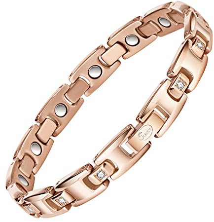 JEROOT Titan-Magnetarmband, 4 mm Zirkonia Armband für Damen, Rosegold Armband Magnet Damen Magnetarmband Energetix mit Größeneinstellwerkzeug, Geschenkbox (3500 gauss)