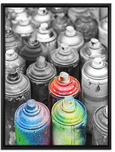 Pixxprint Bunte Graffiti Flaschen Leinwandbild 80x60 cm im Bilderahmen, Wandbild, Schattenfugenrahmen, Kein Poster