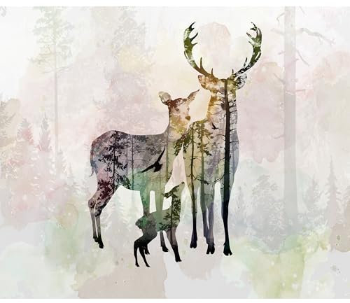decomonkey Fototapete Hirsch Tiere 350x256 cm Design Tapete Fototapeten Vlies Tapeten Vliestapete Wandtapete moderne Wand Schlafzimmer Wohnzimmer Modern Wald