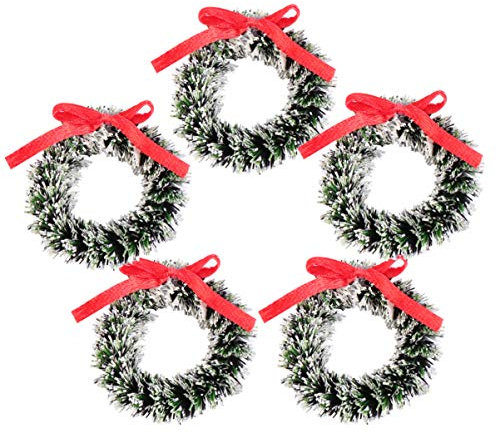 Wakauto 5pcs Mini Weihnachtsschmuck Kranz Frosted Pine Miniatur Weihnachtskranz Winterkranz Puppenhaus Garten Weihnachtskranz Weihnachtsbaum Weihnachtsdeko