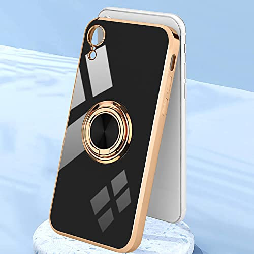 Urarssa Kompatibel mit iPhone Xr Hülle mit 360 Grad Ring Ständer Handyhülle Schutzhülle Magnetischer Autohalterung Stoßfest für iPhone Xr Hülle Case, Schwarz