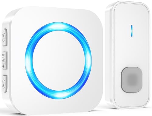 SURFOU Wireless Doorbell, Waterproof Door Bell Cordless Battery Operated at 1300ft Long Range, Plug in Electric Doorbell Wireless Chime Kit with 55 Melodies 5 Volume and LED Flash, White