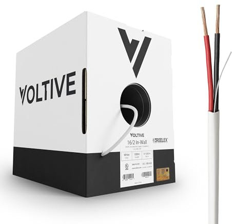 Voltive 16/2 Speaker Wire - 16 AWG/Gauge 2 Conductor - UL Listed in Wall Rated (CL2/CL3) - Oxygen-Free Copper (OFC) - 1000 Foot Bulk Cable Pull Box - White