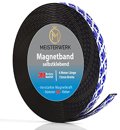 Meisterwerk Magnetband selbstklebend I Bester Halt durch stärksten Marken-Kleber I Magnetband mit idealer Magnetkraft durch Anisotropic Material I Elastische Magnetstreifen erleichtern zuschneiden