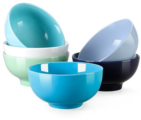 LOVECASA Series Sweet, 660ml Porcelain Bowl Set, Cereal Bowl/Soup Bowl/Rice Bowl/Dessert Bowl/Serving Bowl (15.5 * 15.5 * 6 cm), Blue Gradient, Set of 6