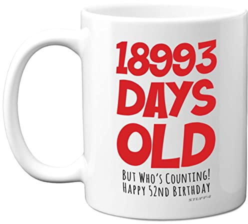 52nd Birthday Mug Gift for Men Women Him Her - 18993 Days Old - Funny Adult Fifty-Two Fifty-Second Happy Birthday Present for Dad Mum Nan Grandad Uncle Auntie, 11oz Ceramic Dishwasher Safe Coffee Mugs