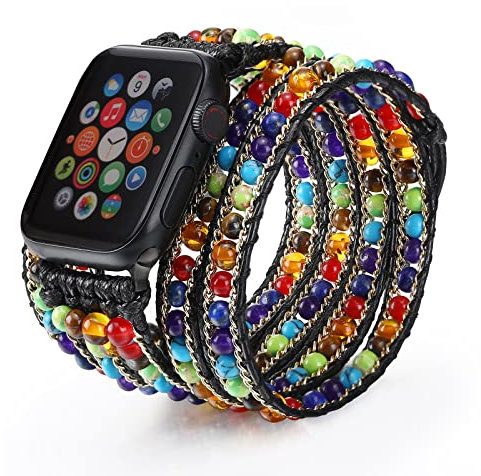 CHARMINGO Bracciale boho a 5 avvolgimenti compatibile con cinturino Apple Watch con perline per donne e uomini, 38 mm/40 mm/41 mm, 7 chakra, cinturino per Apple Watch serie 7/6/5/4/3/2/1/SE