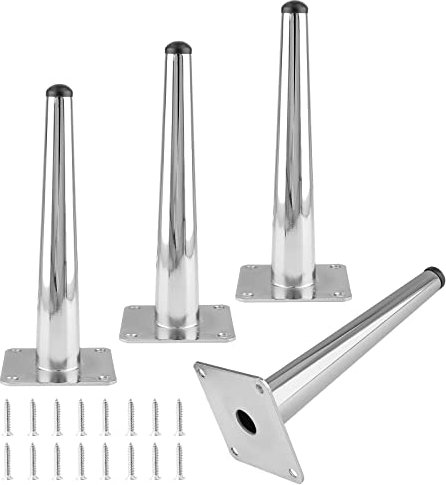 Seimneire 4pcs 8 Inch Furniture Legs, Straight Conical Metal Legs Chrome Mid-Century Style Furniture Feet for Sofa Cabinet Table Chair Cupboard Couch Ottoman Home DIY Projects