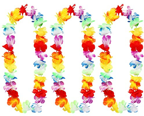 3 Stück Hawaiianische Girlanden mit Rüschen Hula Aloha Hawaii Halskett Luau JGA Hawaiianische Blumenketten Kostüm Deko für Kinder Erwachsene Strand Tropisch Geburtstag Party Zubehör Präsent