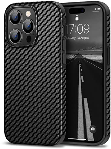 Tasikar Compatible with iPhone 14 Pro Max Case, Carbon Fiber Leather Texture with TPU Bumper Slim Protective Cover Case, Black