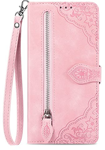 NEXCURIO Handyhülle für Google Pixel 6a 5G Hülle Klappbar mit Kartenfäch Ständer Klapphülle Schutzhülle Leder Wallet Flip Case Cover Tasche Handytasche Stoßfeste - Rosa