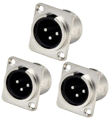 3 Pcs XLR 3-Pin Male Socket Audio Adapter Connector - Metal Chassis Panel Mount Socket Connector - Plug for Microphone & Musical Instruments