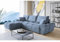 ML Furniture Velvet Ecksofa in L-Form – Blau Sofa – Couch mit Stauraum und Kissen - Ausziehbares Schlafsofa – Sofa mit Schlaffunktion - Schlafsofa mit Bettkasten – Gästebett – 289 x 189 cm