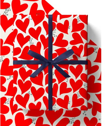 Hochzeits-Geschenkpapier mit roten Herzen, riesig, 43 % größer [84 cm x 60 cm], Premium-Öko-Geschenkpapier für Jahrestag, Hochzeit, Geburtstag, Valentinstag, Ehemann oder Ehefrau (4 Bögen und 4