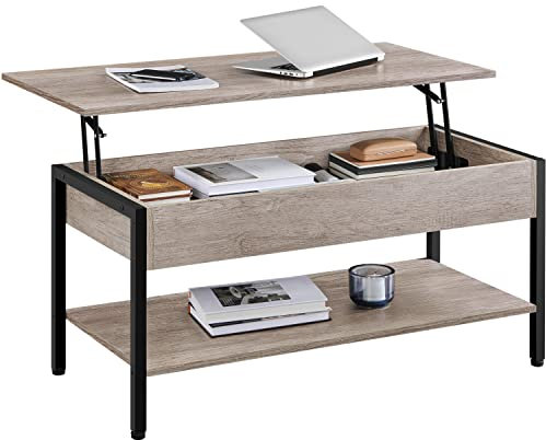 Yaheetech Table Basse avec Plateau Relevable Table de Salon avec Compartiment Caché en Bois MDF Gris 104,5X 49,5 x 47 cm
