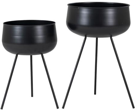 AltoBuy AZOK - Lot de 2 Cache-Pots sur Pieds en Métal Noir