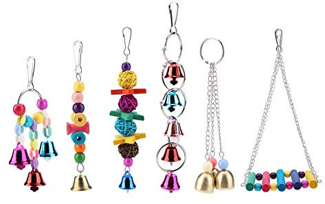 HOHXFYP Vogel Sittich Spielzeug, 6 Teiliges Set Papageien Vogel Spielzeug Set mit Schaukel, Glocke, Br¨¹cke und Mehr f¨¹r Papageien, Sittiche, Sittiche und Andere Kleine Bis Mittelgro?e V?gel