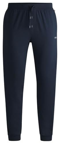 BOSS Mens Mix&Match Pants Embroidered-Logo Tracksuit Bottoms in Stretch Cotton Dark Blue