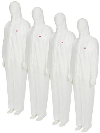 3M 7000089591 Safety Coverall with Cap, in Polypropylene, White, Size M (Pack of 4)