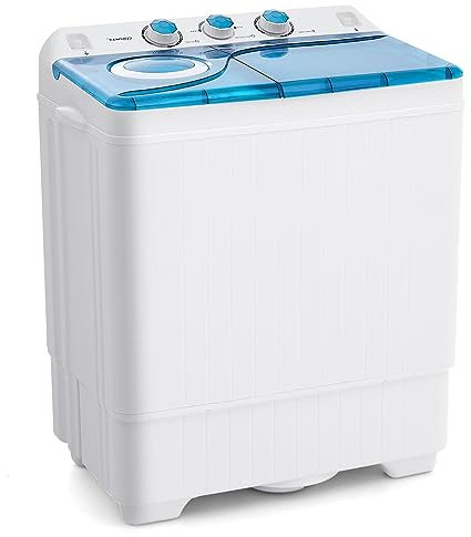 GOPLUS Lave-linge à 2 Cuves, 280W, Capacité de Lavage 6,5KG et Capacité d'Essorage2 KG, Machine à Laver Portable avec Minuterie pour Appartement, Dortoir, Camping(Bleu)