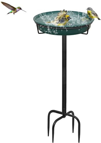 YALINKA 90,2 cm freistehendes Vogelbad für den Außenbereich, stehendes Garten-Vogelbad mit Metallstab, abnehmbarer Dekorations-Vogelspender für Garten, Terrasse, Hof und Rasen, 4 Stachelfüße (D)