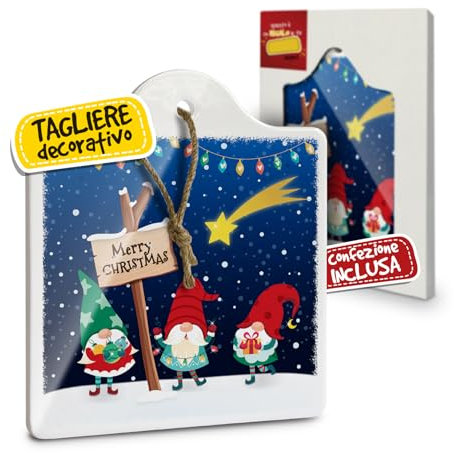 Tagliere Sottopentola Natalizio in Ceramica, Idee Regalo Natale Originali Donna, Mamma e Nonna, per Casa e Cucina, Personalizzati con Illustrazione Originale Elfi Merry Christmas