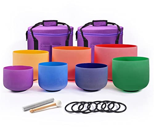 7-12 Inch Colored Frosted Quartz Crystal Singing Bowls 7Pcs Set Note With Case For Meditation (Color : 7-12 inch 432hz)