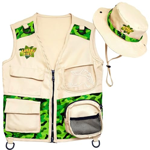 Safari Kidz Outdoor Explorer Kit - Juego de chaleco y sombrero de camuflaje, Backyard Nature Adventures, Traje lavable para niños y niñas