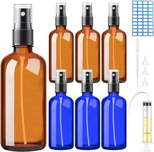 DONQL 6Piezas Pulverizador Cristal Spray de Vidrio,Bote Spray Pulverizador 100ml,Botella Spray Pulverizador Portátil,Spray Bottle con Embudo y Cuentagotas para para Aceites Esenciales Perfumes