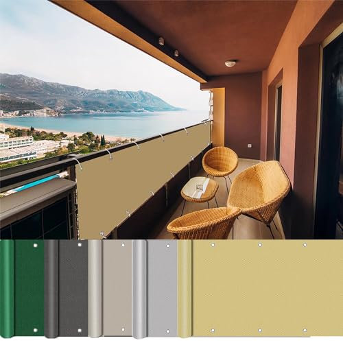 AEREY Sichtschutz - 1000x1200cm, Balkon Verkleidung, Witterungsbeständig und Wasserabweisend, mit Ösen und Kordel Deko für Balkongeländer, Terrasse & Garten - Creme Farben