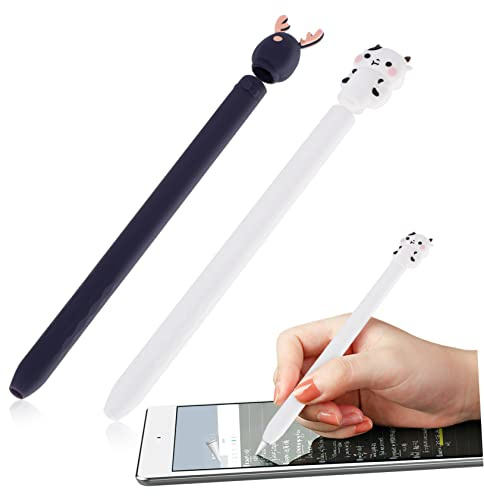 HEMOTON 2 Stück Silikon Stifthüllen der 2 Generation Stiftschutz mit Cartoon Tierdesign Kompatibel mit Apple Pencil rutschfest und Leicht Praktische Touchpen Hülle für Büro und Zuhause