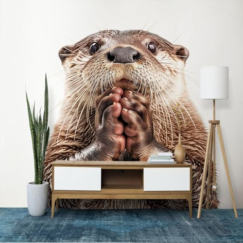 Fototapete 3D Tier Nordamerikanischer Otter Tapete 350 x 256 cm (B x H), Weiß Tapeten Vliestapete, Modern Wandtapete Wohnzimmer Schlafzimmer Kinderzimmer Wanddeko Motivtapeten Fototapete