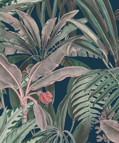 Rasch Wallpaper 590128 - Photo Wallpaper on Non-Woven with Palm Trees and Banana Leaves in Green, Pink and Blue from The Magicwalls Collection - 3.00 m x 2.50 m (L x W)